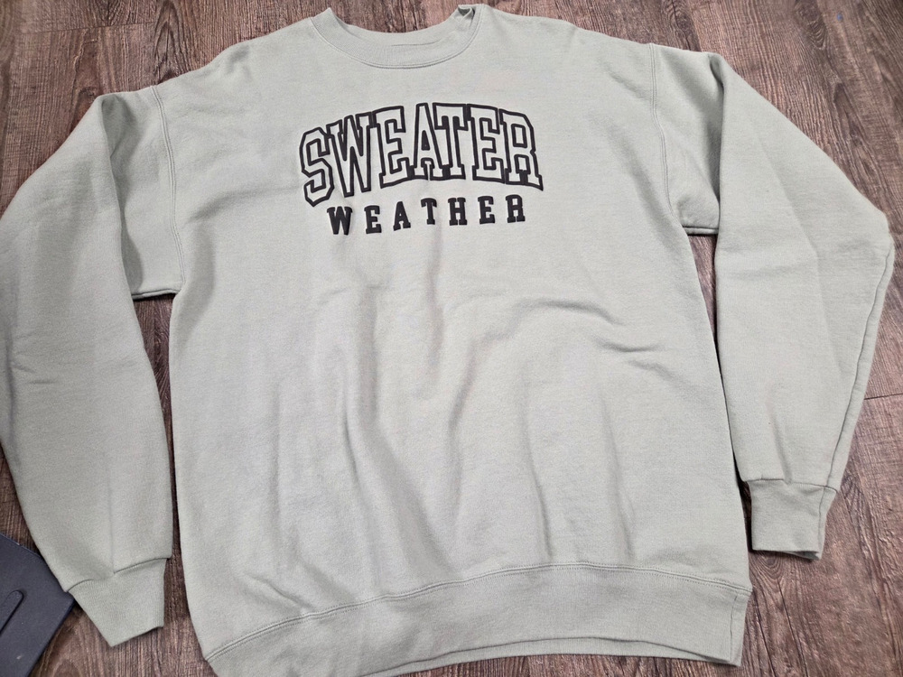 SWEATER WEATHER Green Puffy Black Logo Crewneck Sweatshirt Pullover Boutique S